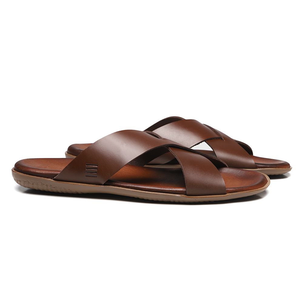 SANDÁLIA MASCULINA CASUAL EM COURO MARROM
