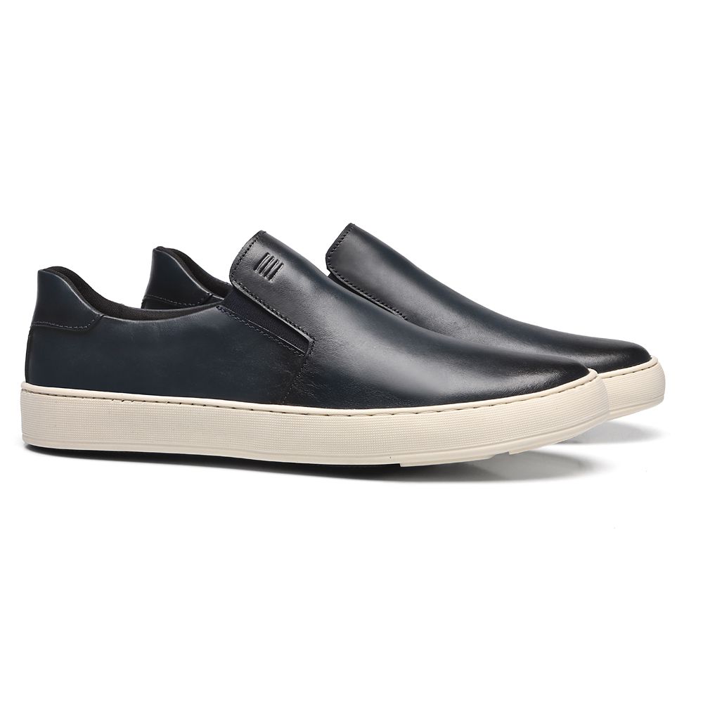 SLIP-ON MASCULINO CASUAL EM COURO AZUL