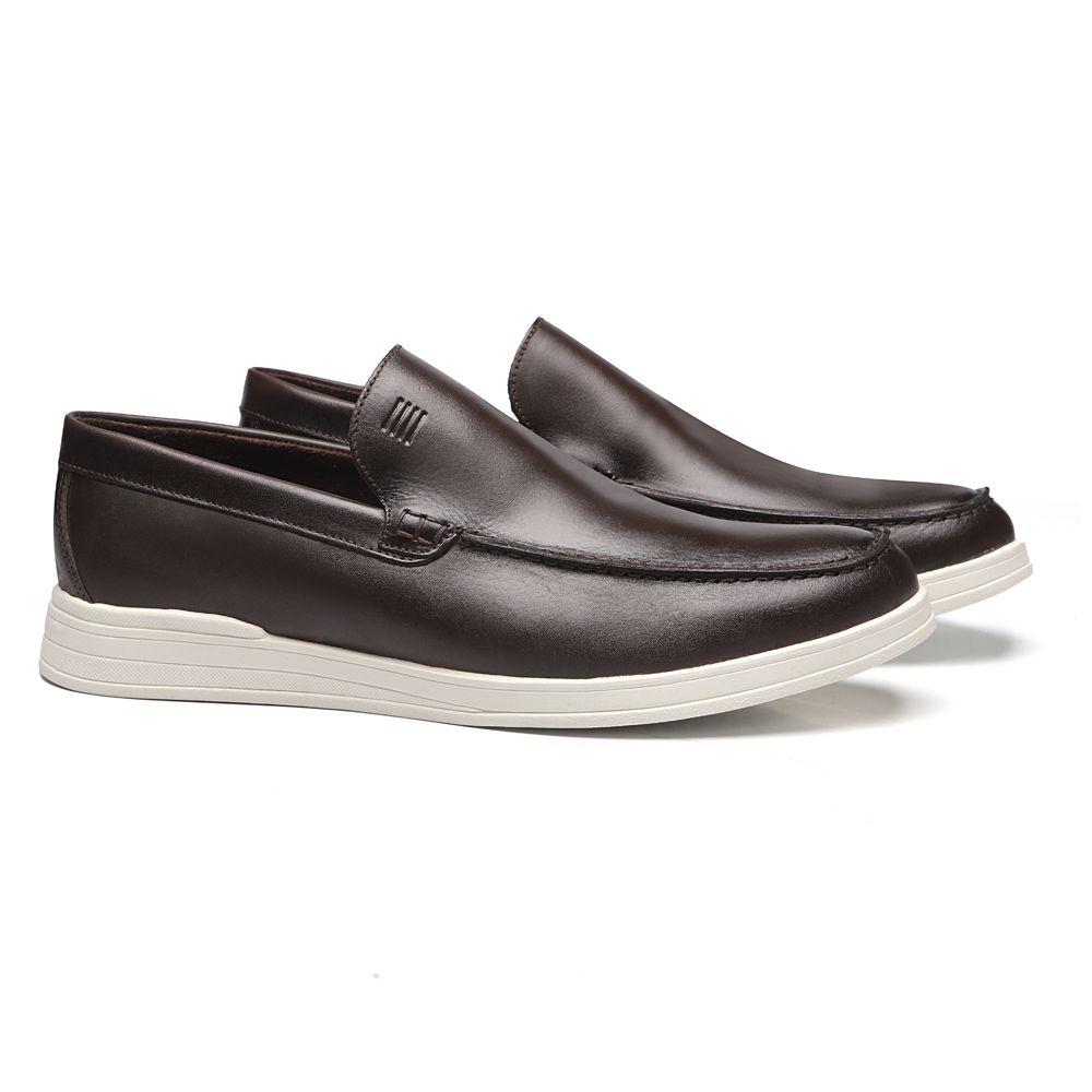 SAPATO MOCASSIM MASCULINO CASUAL EM COURO MARROM 