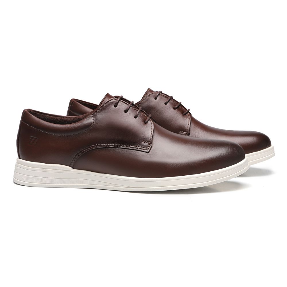 SAPATO DERBY MASCULINO CASUAL EM COURO MARROM 