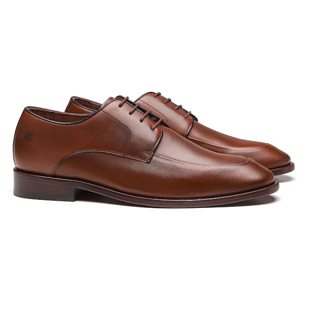 SAPATO DERBY MASCULINO SOCIAL EM COURO MARROM COM CONFORTO