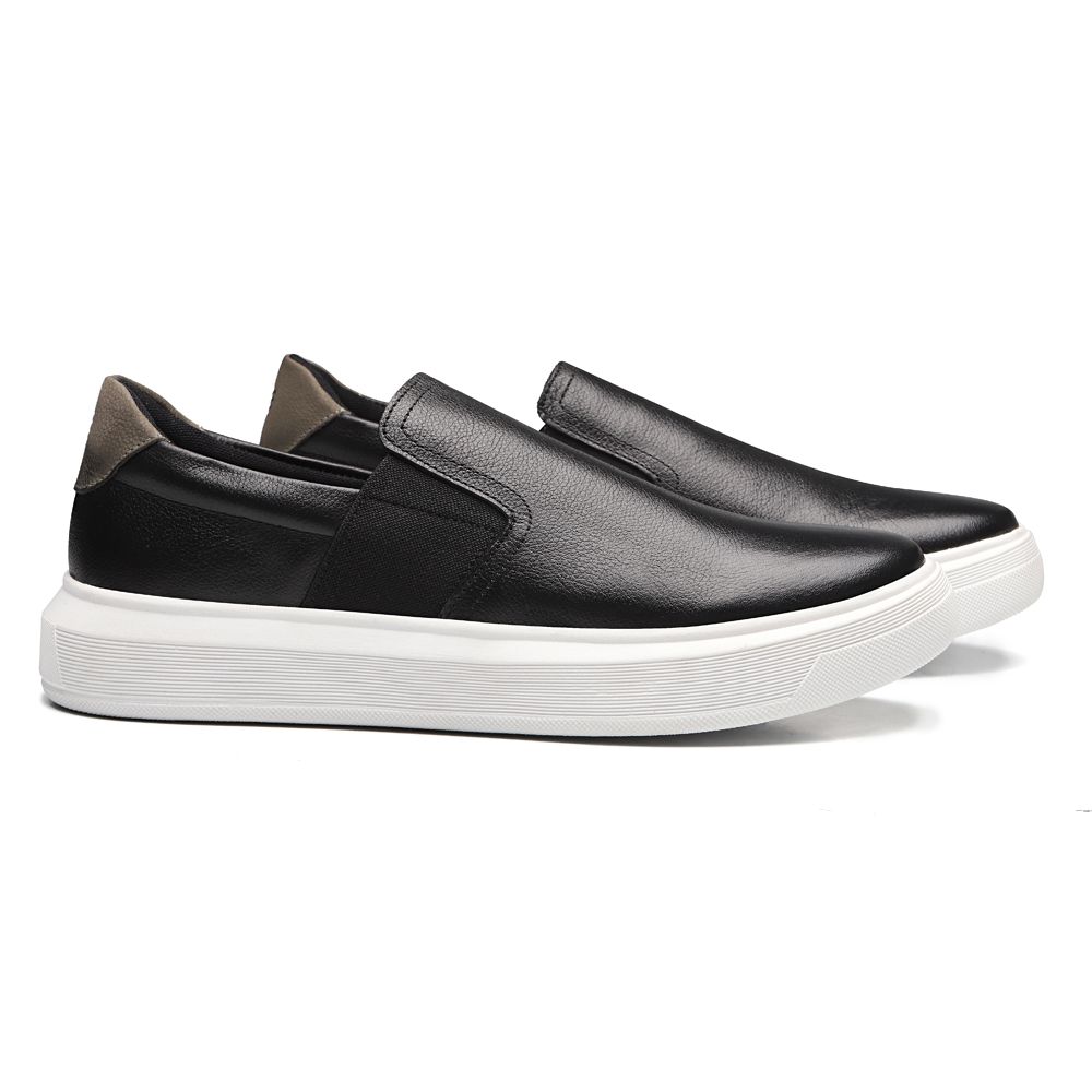 SLIP-ON MASCULINO CASUAL EM COURO PRETO