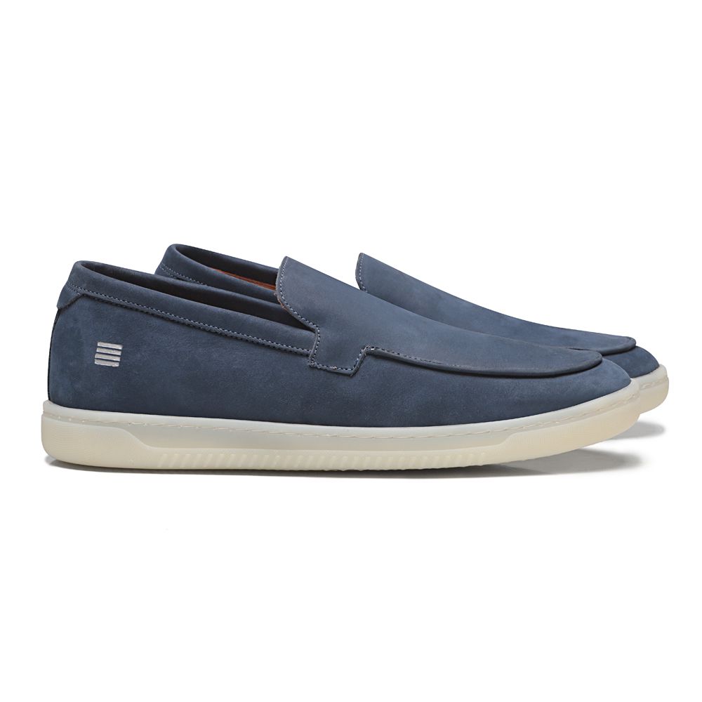 SAPATO ETTORE MOCASSIM MASCULINO CASUAL EM COURO AZUL COM CONFORTE