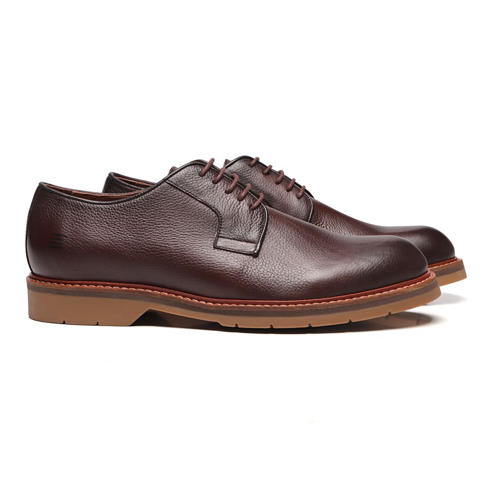 SAPATO VIVALDI DERBY MASCULINO CASUAL EM COURO MARROM COM CONFORTO