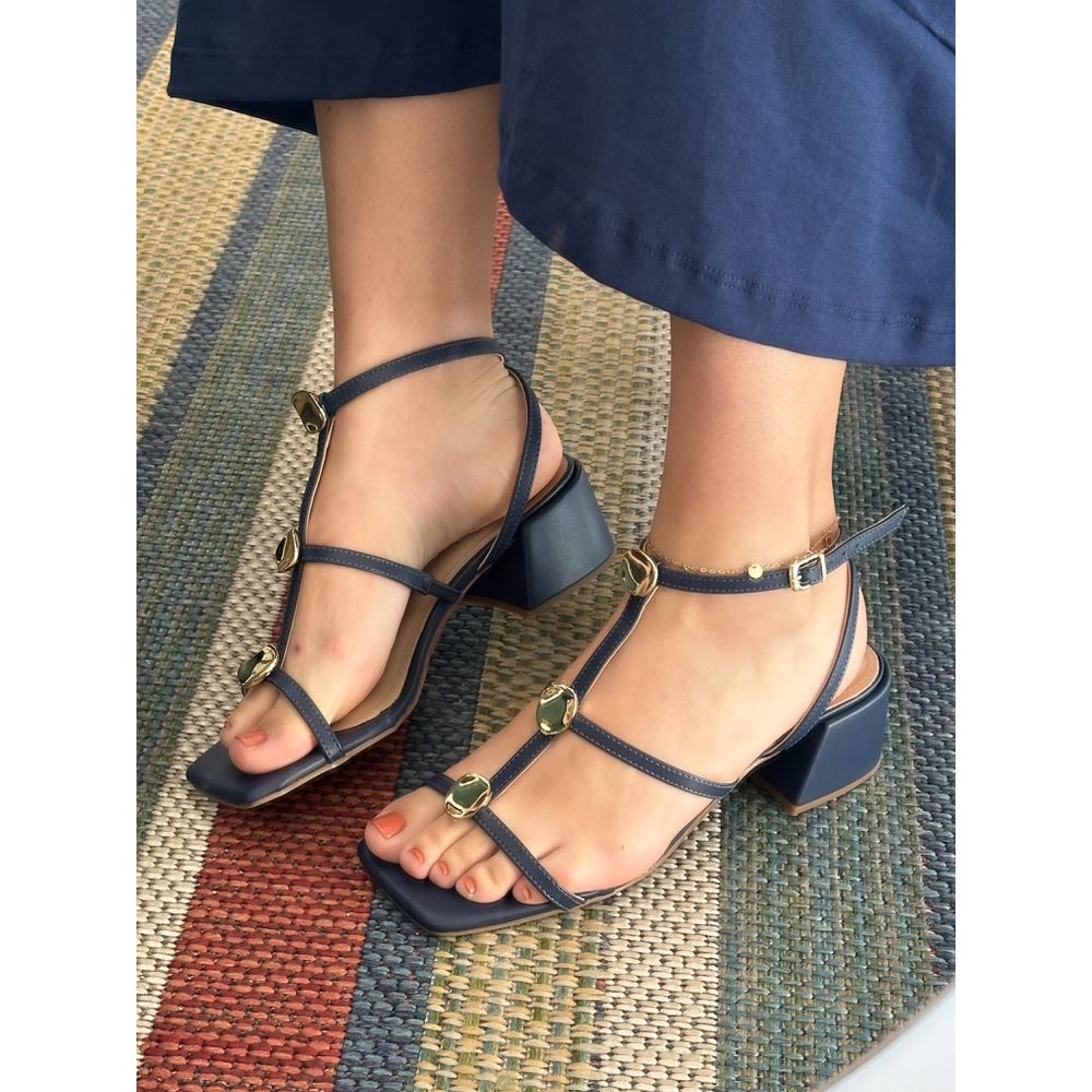 LILIAN - SANDALIA FEMININA SALTO BLOCO 5CM AZUL - ... - SEVEN FOR YOU