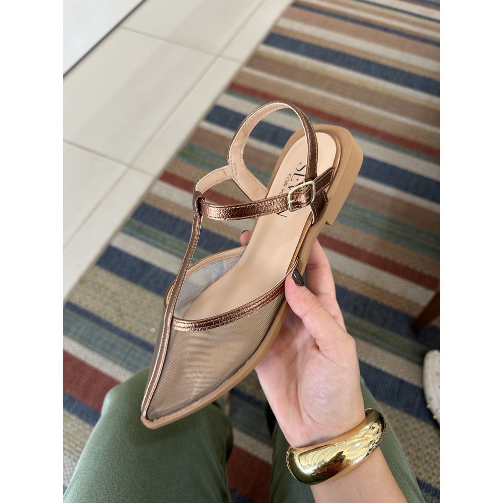 LIDIANE - SAPATILHA FEMININA COURO E TELA BRONZE -... - SEVEN FOR YOU