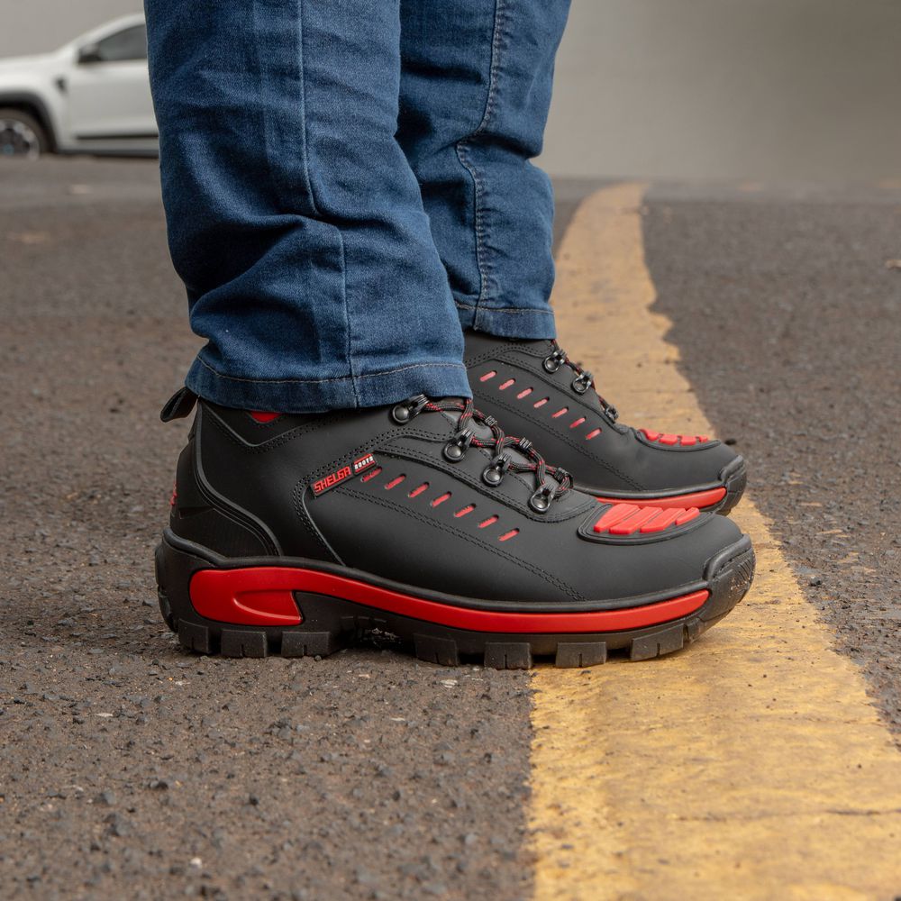 Bota Motor Motoqueira Cano Médio Refletivos Laterais Biqueira PVC | Vermelho - CA 52083