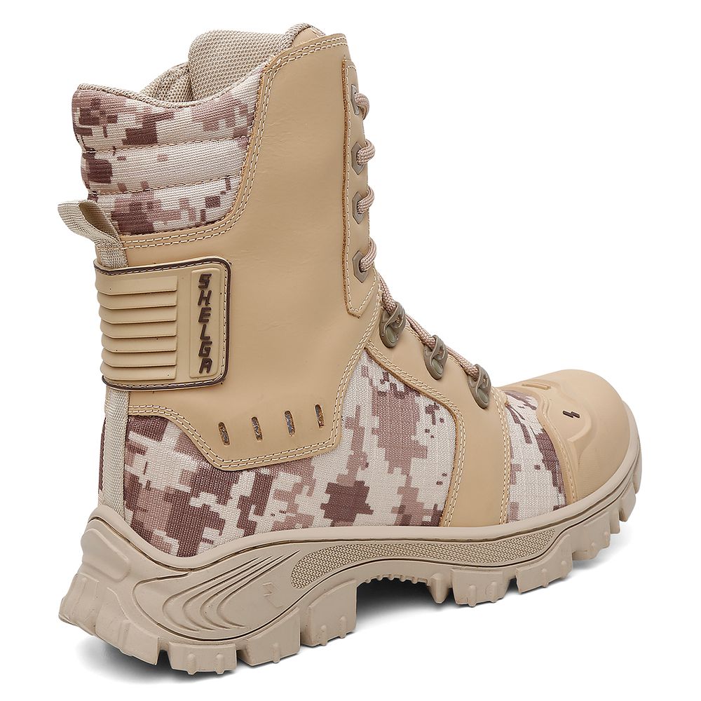 Bota Militar Tática Rota Couro Premium Biqueira PVC Alta Resistencia | Areia Camuflado