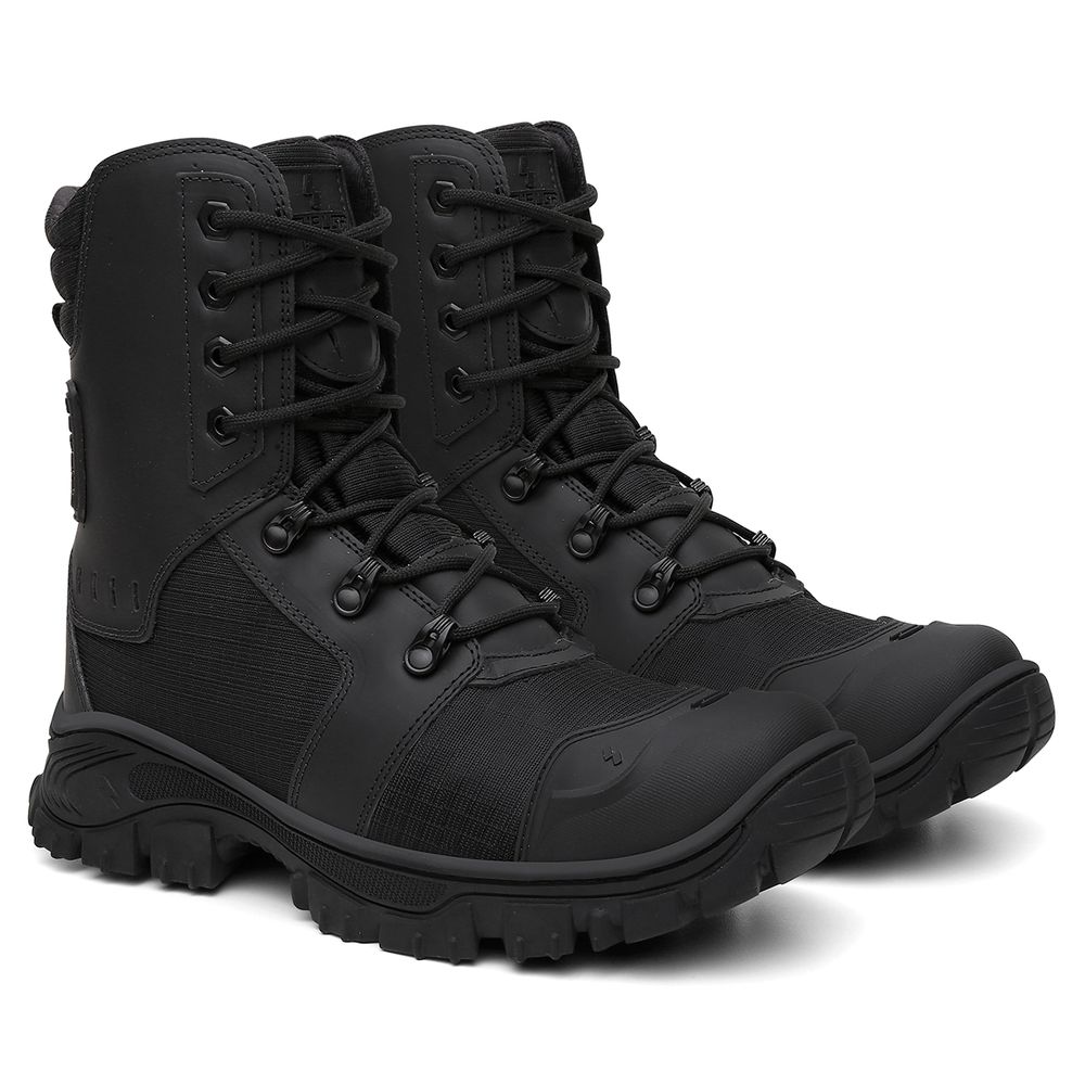 Bota Militar Tática Rota Couro Premium Biqueira PVC Alta Resistencia | Black