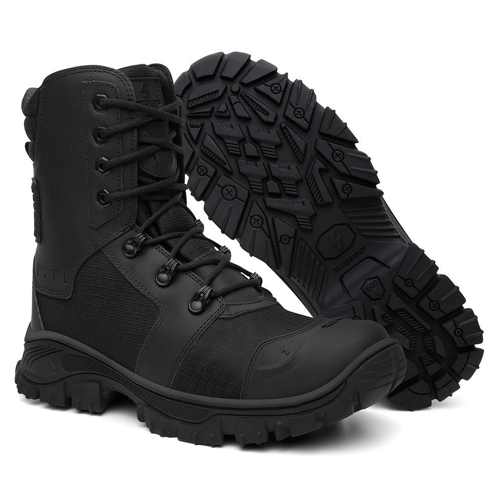 Bota Militar Tática Rota Couro Premium Biqueira PVC Alta Resistencia | Black