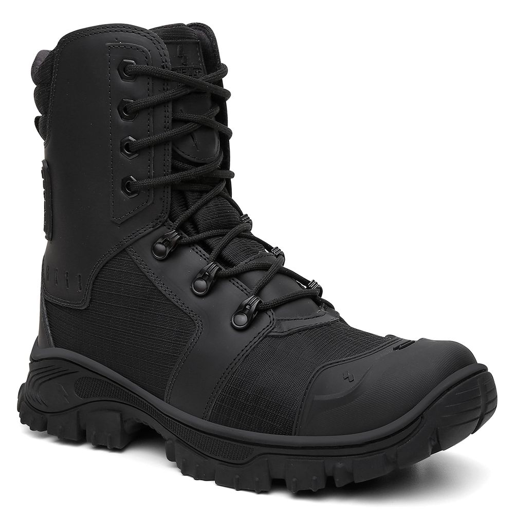 Bota Militar Tática Rota Couro Premium Biqueira PVC Alta Resistencia | Black