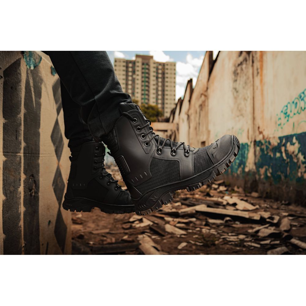 Bota Militar Tática Rota Couro Premium Biqueira PVC Alta Resistencia | Black