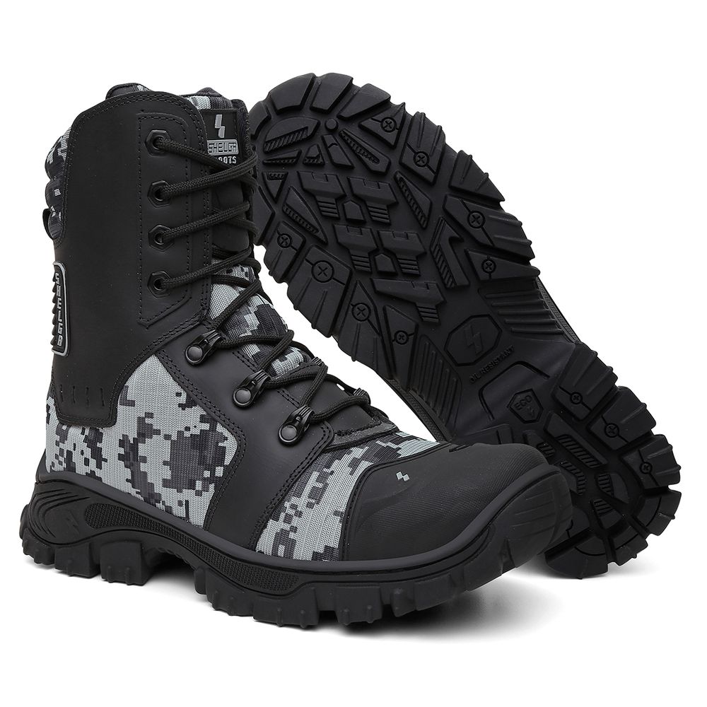 Bota Militar Tática Rota Couro Premium Biqueira PVC Alta Resistencia | Urbano Camuflado
