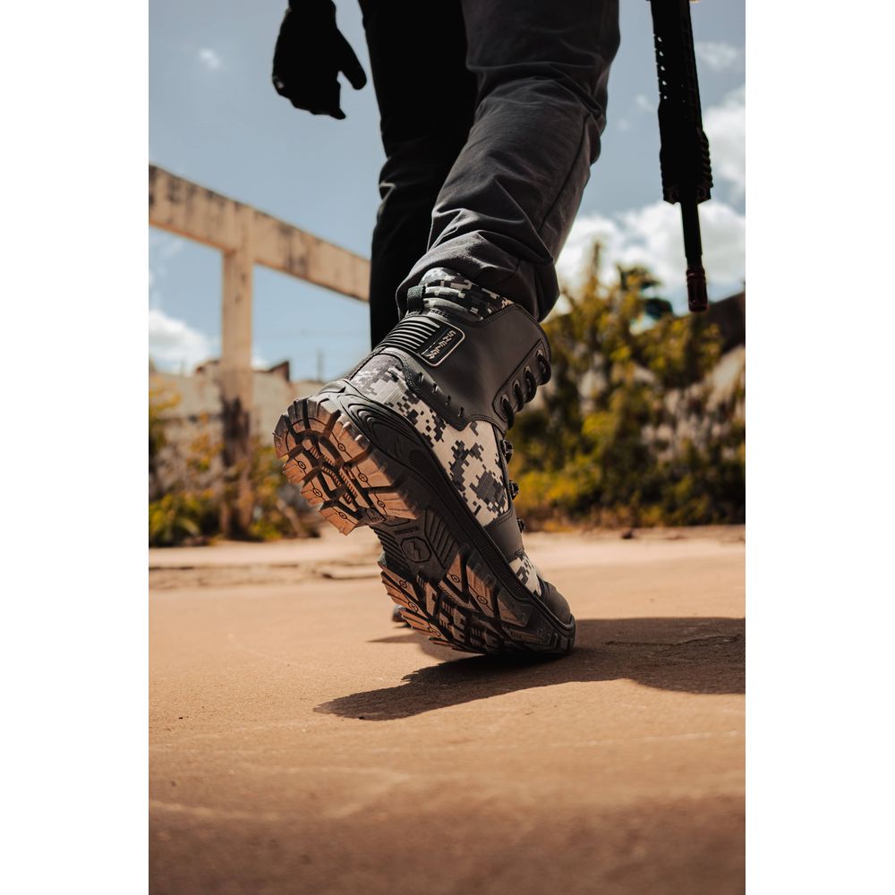 Bota Militar Tática Rota Couro Premium Biqueira PVC Alta Resistencia | Urbano Camuflado