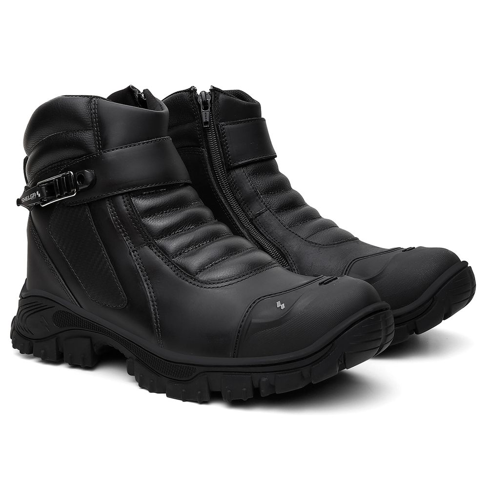 Bota Motoqueira MT Couro Premium Bico PVC Passador de Marcha | Preto - CA 52083