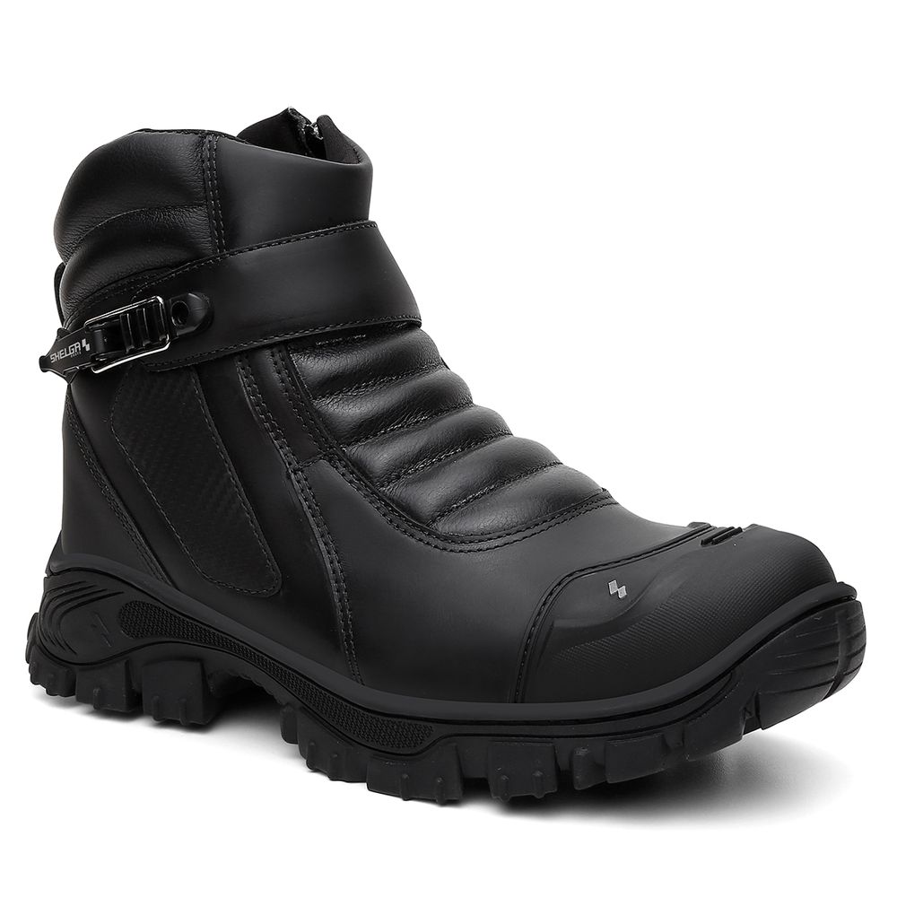 Bota Motoqueira MT Couro Premium Bico PVC Passador de Marcha | Preto - CA 52083