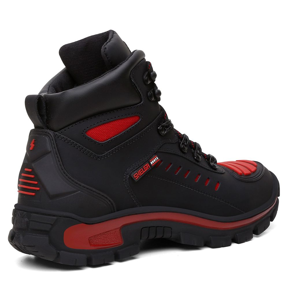 Bota Motor Motoqueira Cano Médio Refletivos Laterais Biqueira PVC | Vermelho