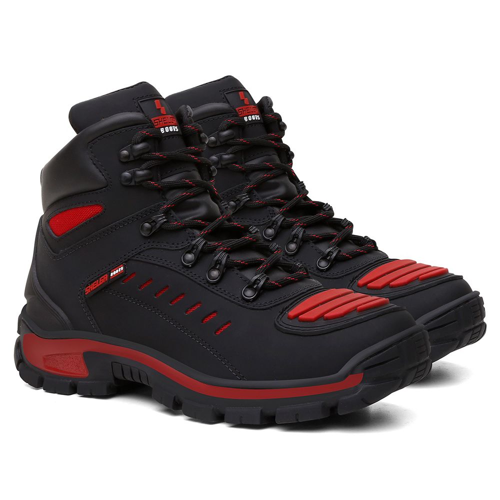 Bota Motor Motoqueira Cano Médio Refletivos Laterais Biqueira PVC | Vermelho