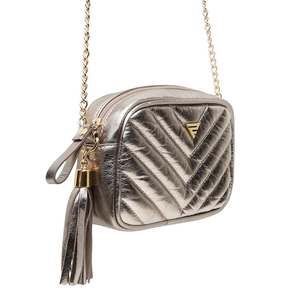 Bolsa Feminina Couro Premium Transversal Ronco Ferraro | Prata Velha