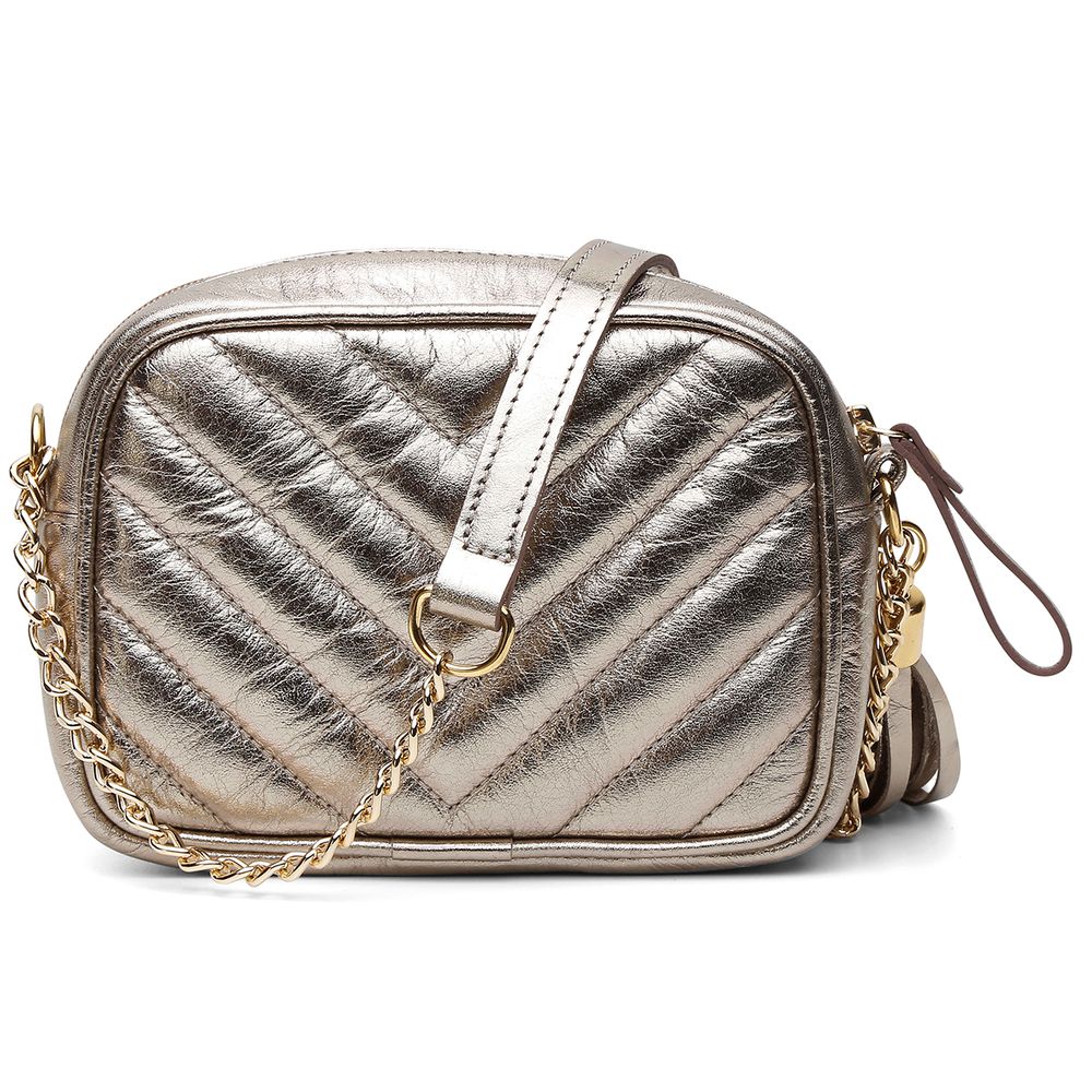Bolsa Feminina Couro Premium Transversal Ronco Ferraro | Prata Velha