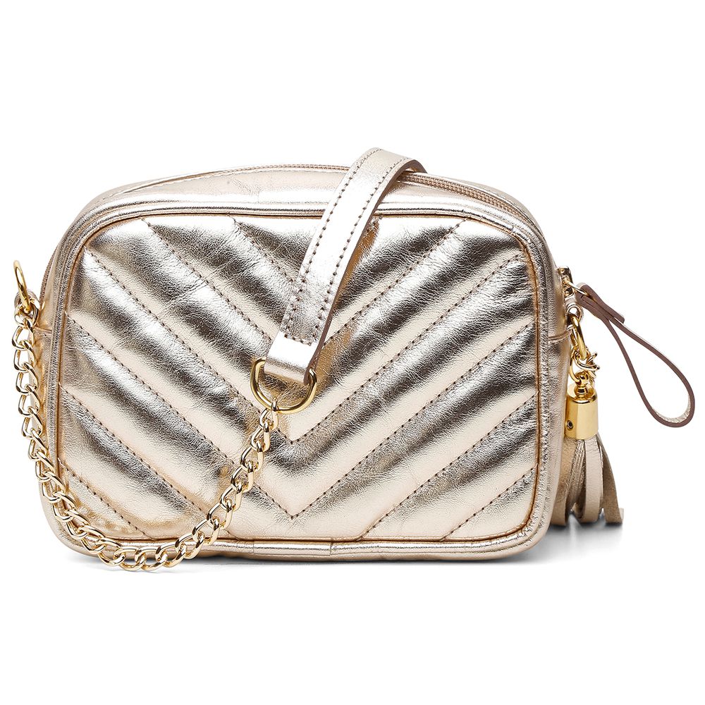 Bolsa Feminina Couro Premium Transversal Ronco Ferraro | Ouro Light