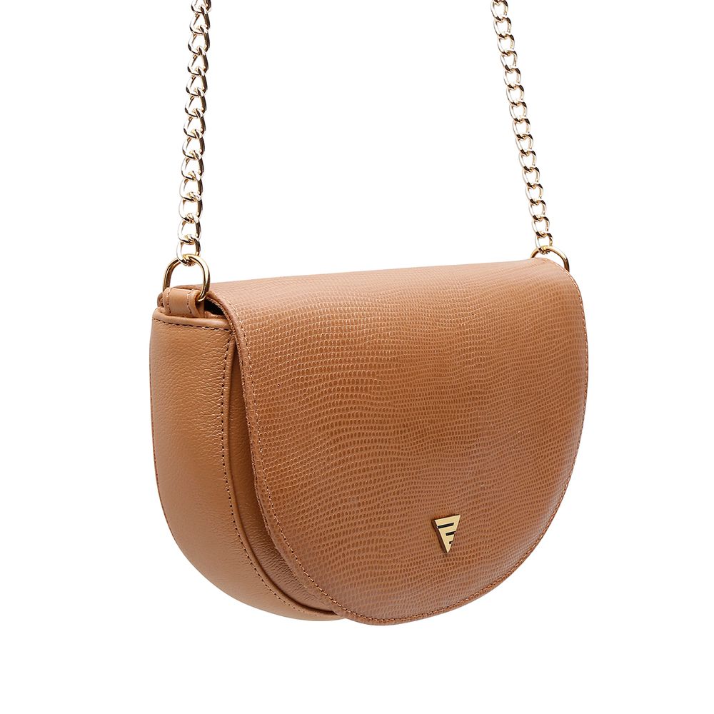 Bolsa Feminina Couro Legitimo Meia Lua Transversal Ronco Ferraro | Coconut