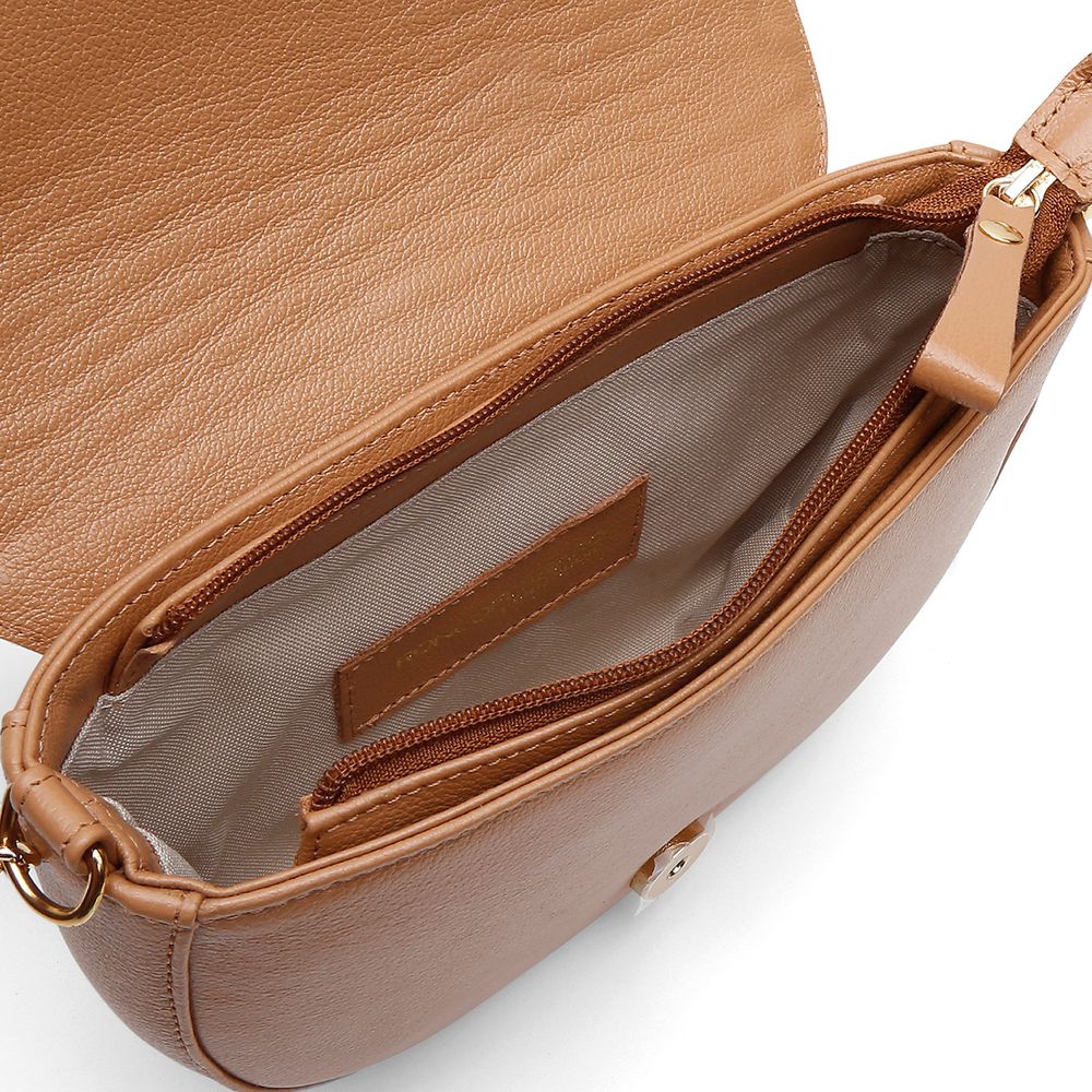 Bolsa Feminina Couro Legitimo Meia Lua Transversal Ronco Ferraro | Coconut