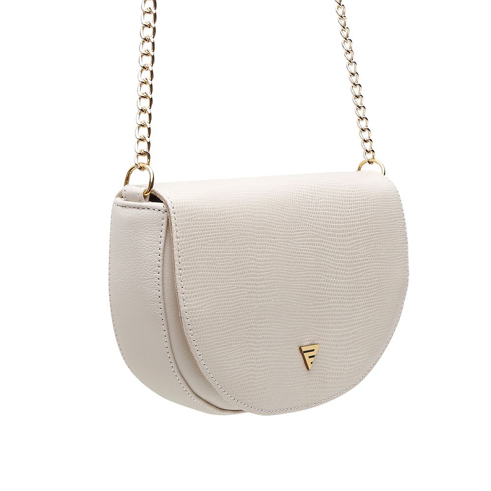 Bolsa Feminina Couro Legitimo Meia Lua Transversal Ronco Ferraro | OffWhite
