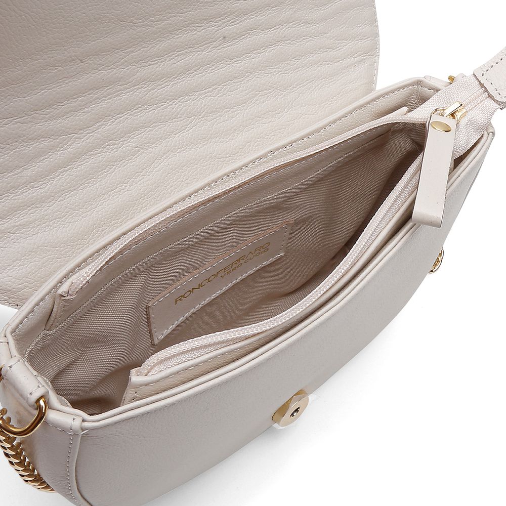 Bolsa Feminina Couro Legitimo Meia Lua Transversal Ronco Ferraro | OffWhite