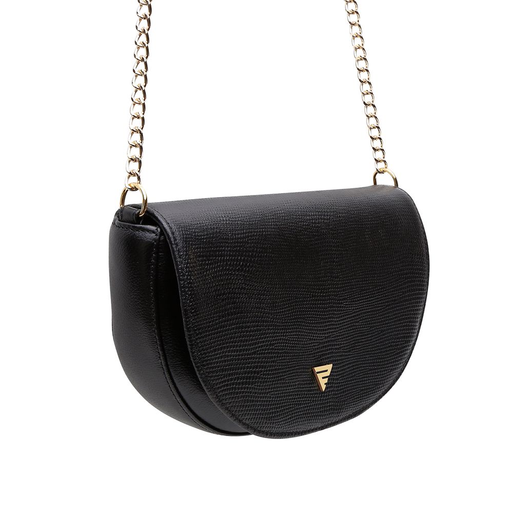 Bolsa Feminina Couro Legitimo Meia Lua Transversal Ronco Ferraro | Preto