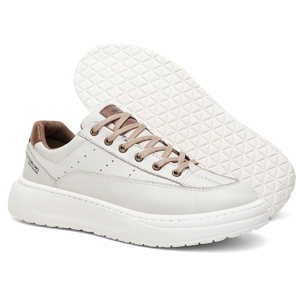 Sapatenis Urbano Couro Premium Casual Solado Nuvem Ronco Ferraro Off White