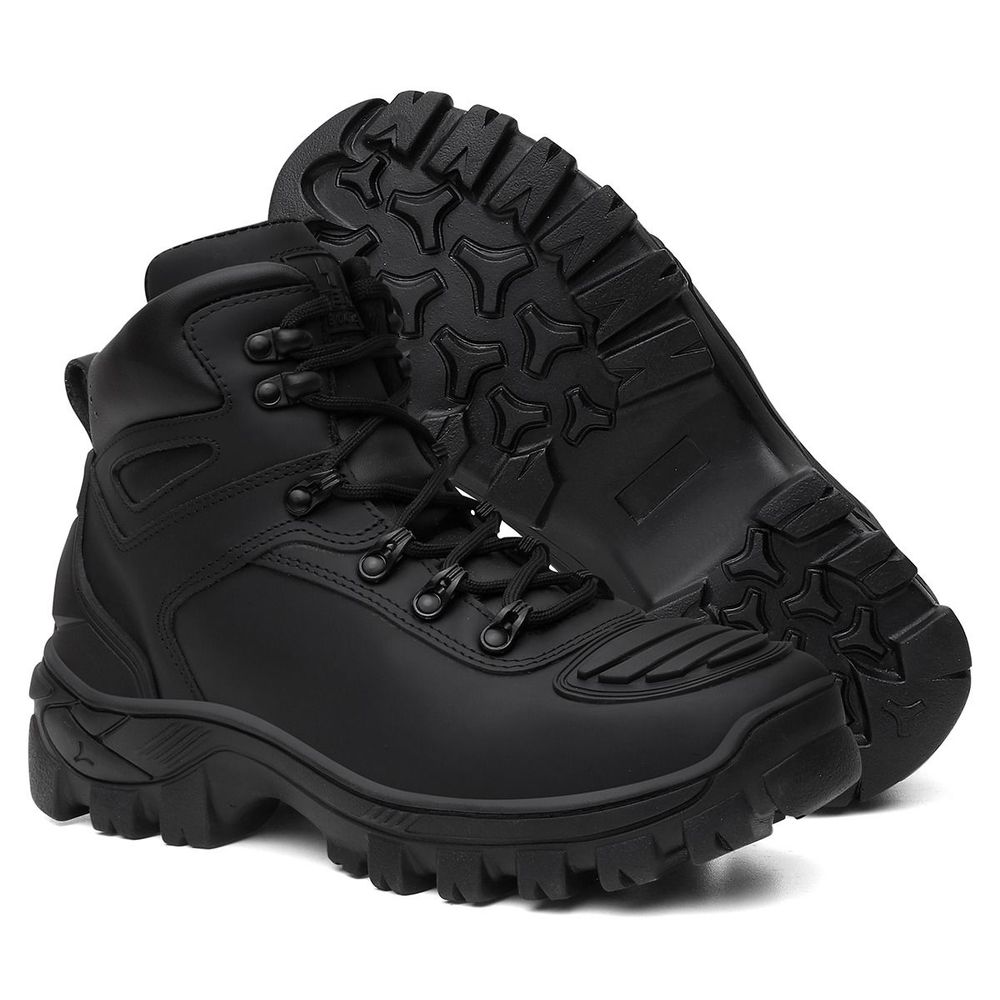 Bota Militar Tática Couro Nobre Bico PVC Protetor Frontal de Borracha | Black - CA 52083