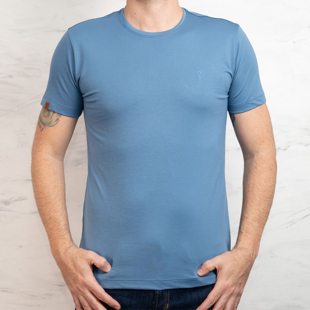 T-Shirt Pima Brasão Azul Stefano - Stefano Store