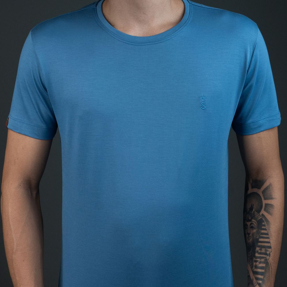 T-Shirt Camiseta Algodão Pima Azul Stefano - Stefano Store