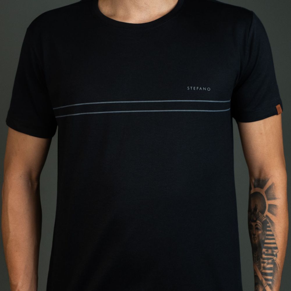 T-Shirt Camiseta Algodão Pima Preta Stefano - Stefano Store