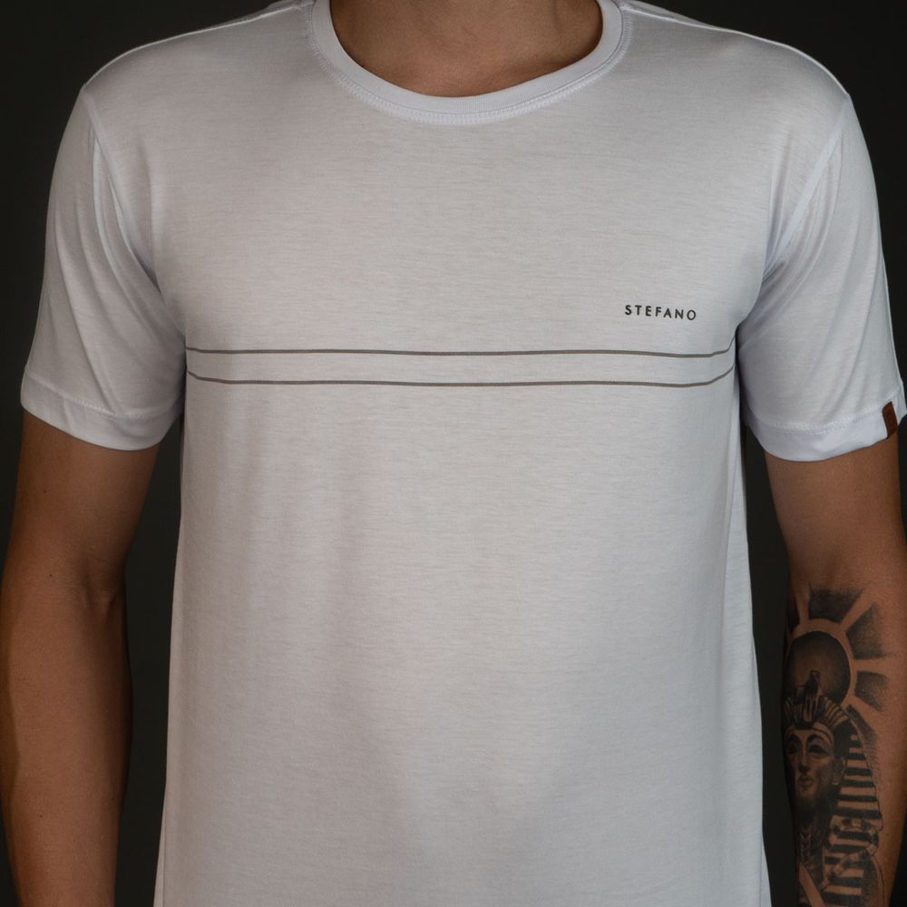 T-Shirt Camiseta Algodão Pima Branca Stefano - Stefano Store