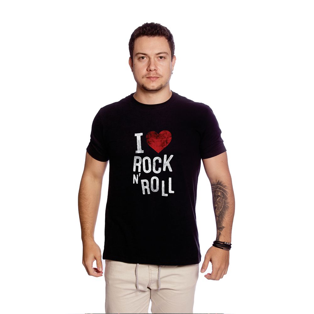 Camiseta Masculina Estampa I Love Rock Preta