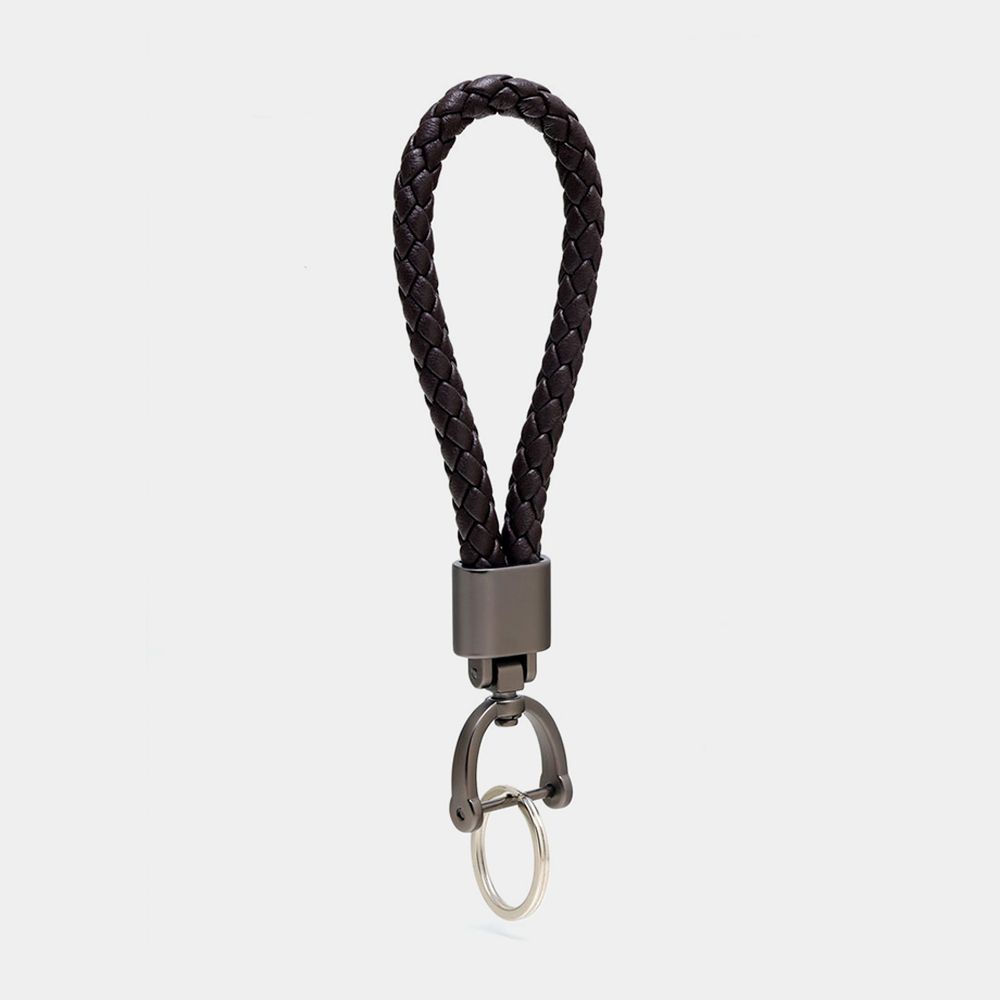 Chaveiro Veterano De Couro Trançado - Metal Grafite Com Argola