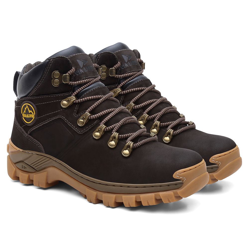 Bota Toronto em Couro Legítimo com C.A. VL009 - Marrom - Ouro - Via Livre Boots