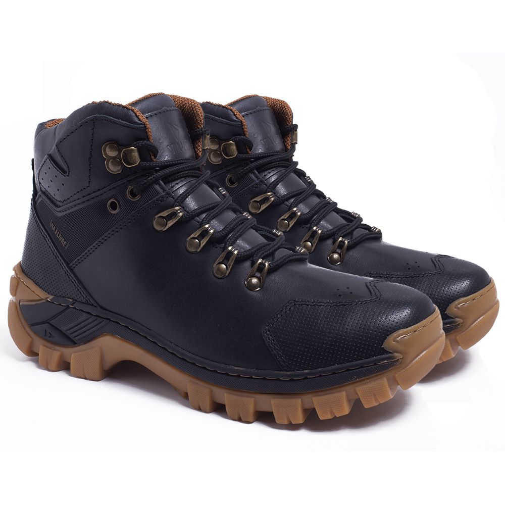 Bota Masculina Colorado Couro Legítimo Solado em Borracha com C.A. - Preto - Ouro - Via Livre Boots