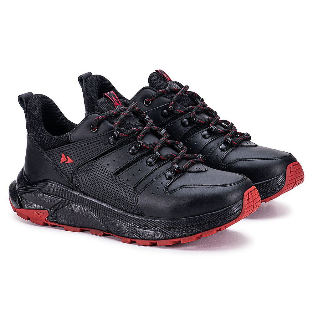 Tênis Urban Shadow Masculino Em Couro Original Solado EVA - Preto Vermelho - Extra Leve - Via Livre Boots