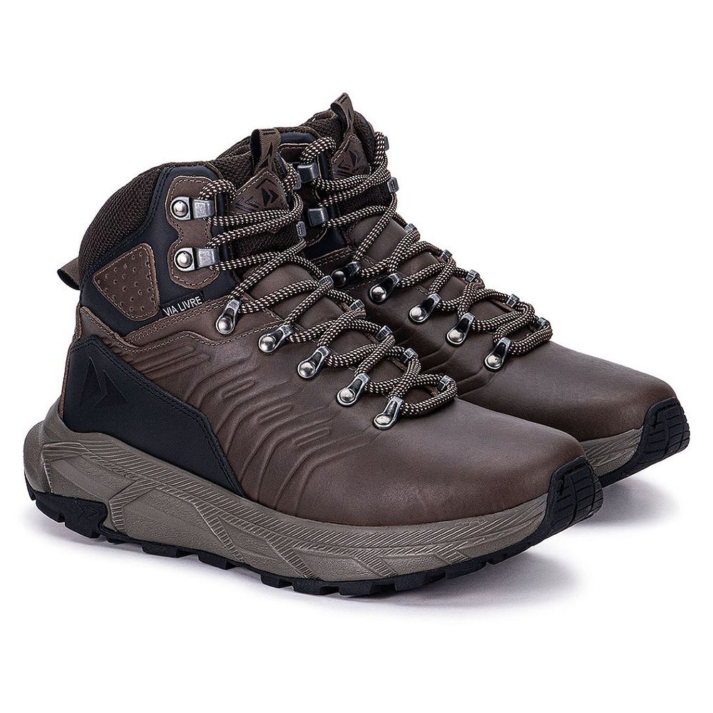 Coturno Titan Masculino Em Couro Solado EVA Macio Resistente - Marrom Claro - Extra Leve - Via Livre Boots
