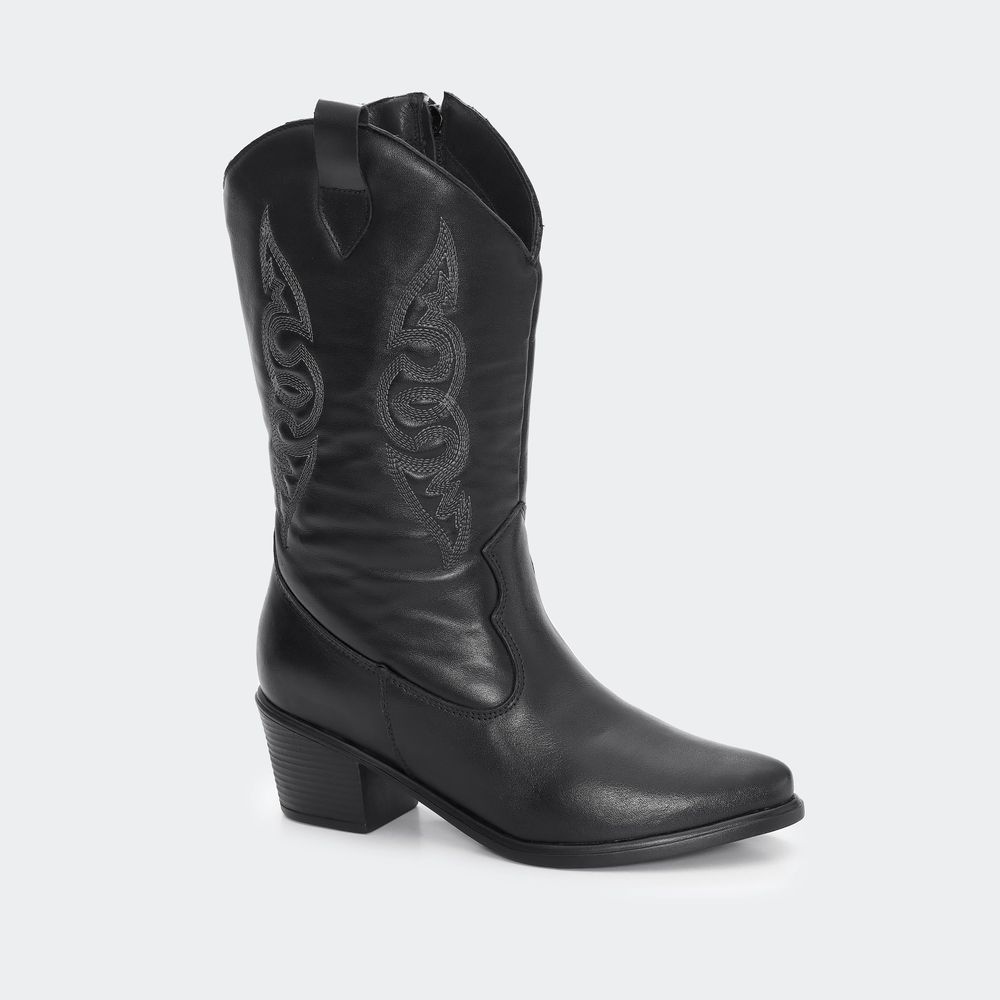 Bota Villa Griffe Western Bordado Preto - Villa Griffe