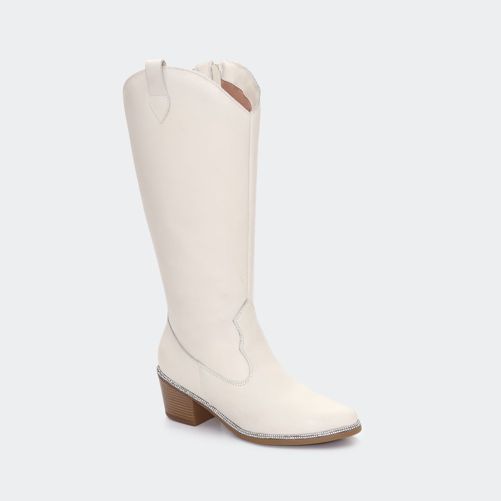 Bota Villa Griffe Western Lux Cano Alto Off White - Villa Griffe