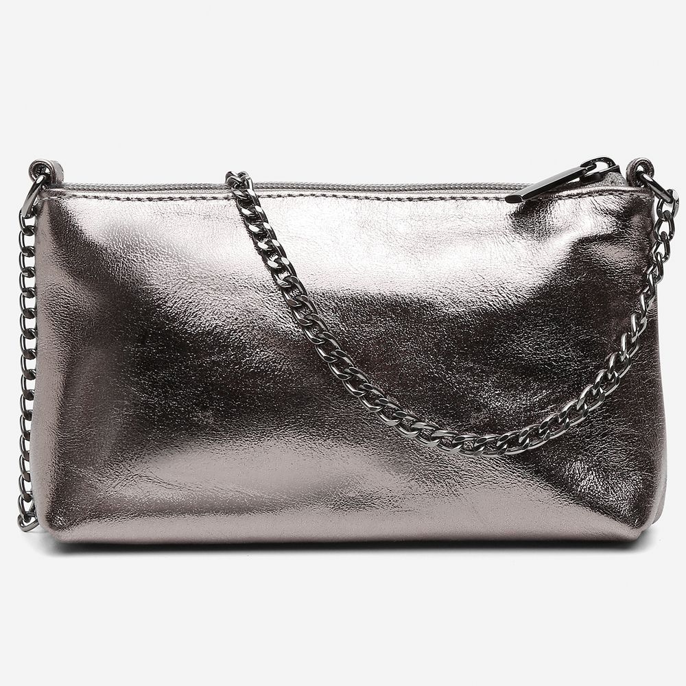 Bolsa Clutch Feminina Isis em Couro Legitimo Onix Alça Corrente