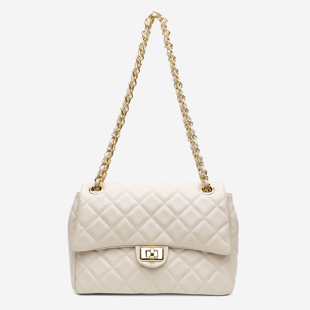 Bolsa Feminina de Couro Legítimo OffWhite Vittal Barbara Design Matelassê