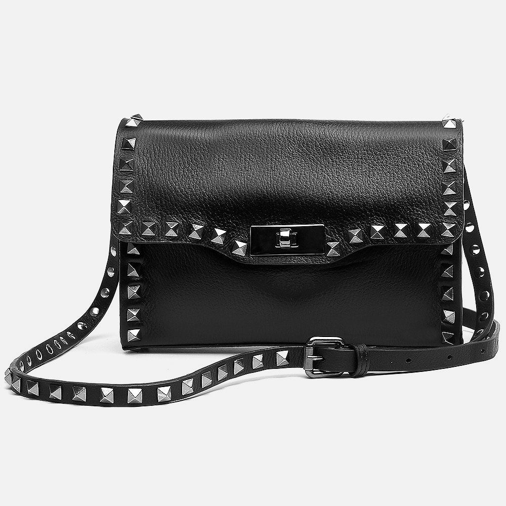 Bolsa Vittal Luxo em Couro Legitimo Preto Rico acabamento de Metais 