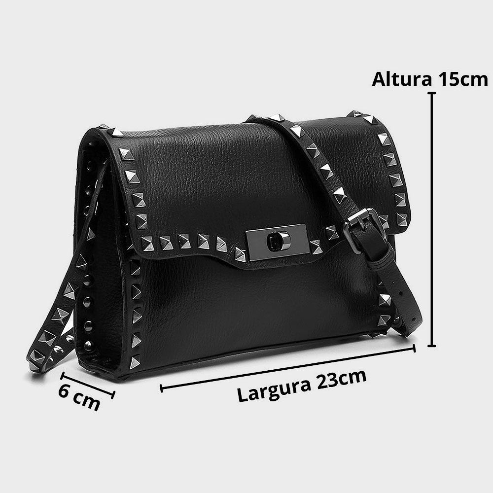 Bolsa Vittal Luxo em Couro Legitimo Preto Rico acabamento de Metais 
