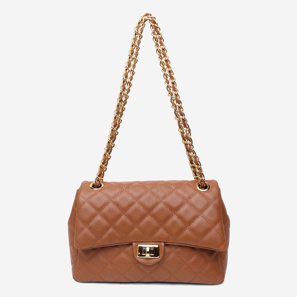 Bolsa Feminina de Couro Legítimo Caramelo Vittal Barbara Design Matelassê