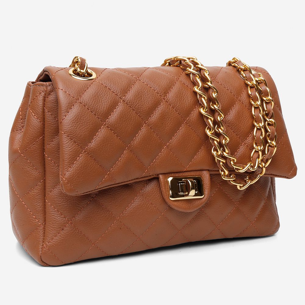 Bolsa Feminina de Couro Legítimo Caramelo Vittal Barbara Design Matelassê